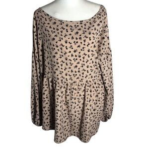 White Birch long sleeve floral babydoll boho top Sz Large
